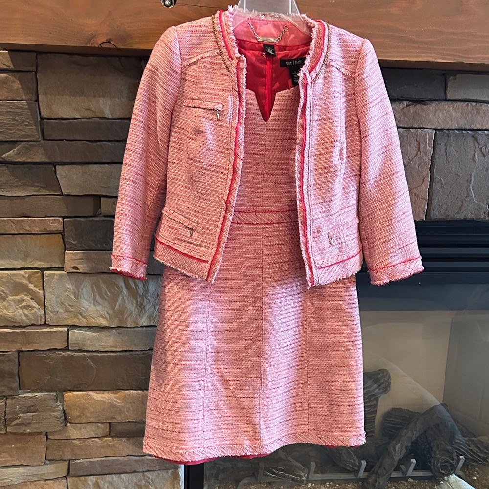 White House Black Market Pink Tweed Dress and Jacket